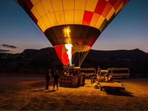 Pilot preparing for a hot air balloon flight over the Namib Desert