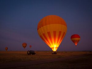 A peaceful night scene of South Africa’s hot air balloon