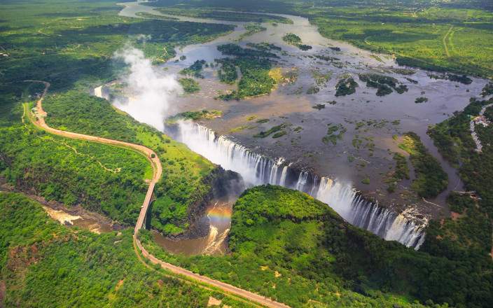 An aerial view of the Victoria Falls
